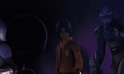 Cartoon Character Holding Blue Lightsaber Talking GIF