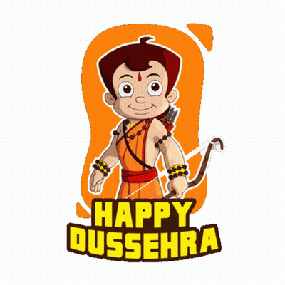 Cartoon Character Holding Bow And Arrow Happy Dussehra GIF