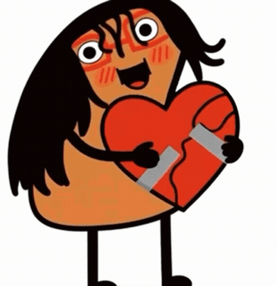 Cartoon Character Holding Broken Heart With Duct Tape GIF