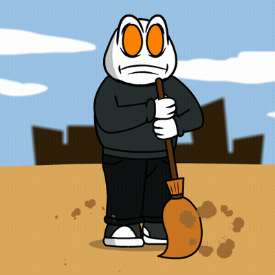 Cartoon Character Holding Broom GIF