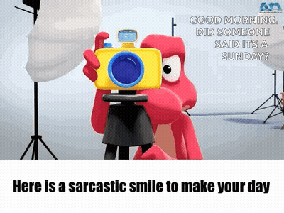 Cartoon Character Holding Camera Saying Good Morning Did Someone Say It's Sunday GIF