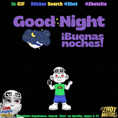 Cartoon Character Holding Cell Phone Saying Good Night In Spanish GIF