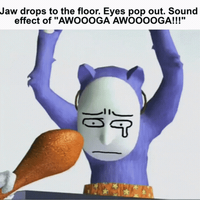 Cartoon Character Holding Chicken Leg Jaw Drops To The Floor GIF