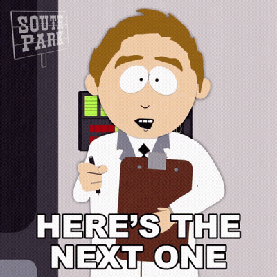 Cartoon Character Holding Clipboard Saying Here's The Next One GIF