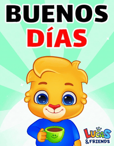 Cartoon Character Holding Coffee Saying Buenos Dias GIF