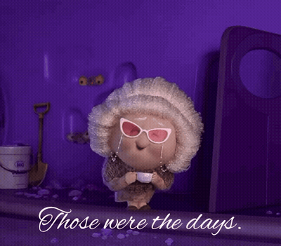 Cartoon Character Holding Coffee Saying Those Were The Days GIF