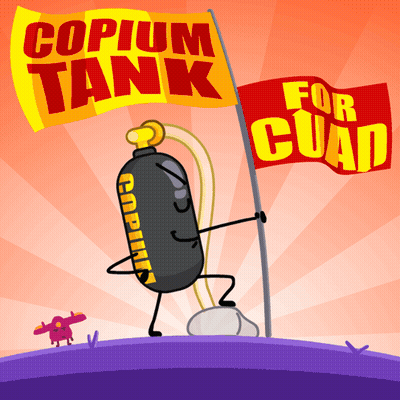 Cartoon Character Holding Copium Tank Flag GIF