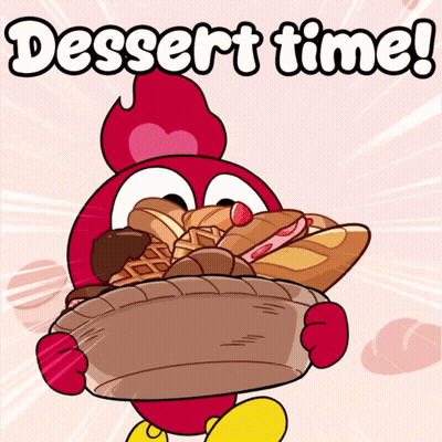 Cartoon Character Holding Dessert Basket Saying Dessert Time GIF