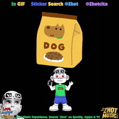 Cartoon Character Holding Dog Food Above Head GIF
