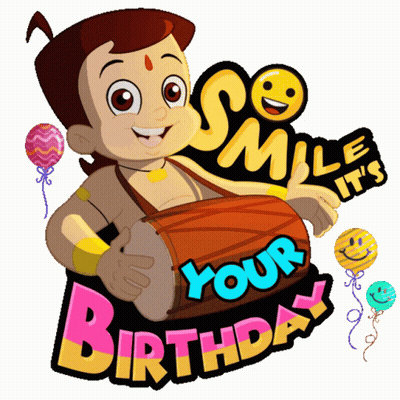 Cartoon Character Holding Drum Saying Smile Your Birthday GIF
