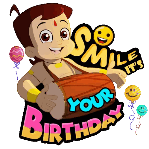 Cartoon Character Holding Drum Saying Smile Your Birthday Sticker