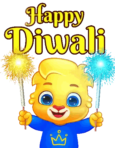Cartoon Character Holding Fireworks Happy Diwali Sticker