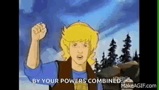 Cartoon Character Holding Fist Up By Your Powers Combined