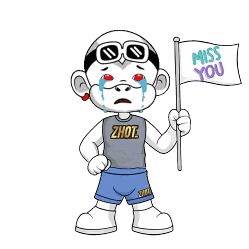 Cartoon Character Holding Flag Saying Miss You Sticker