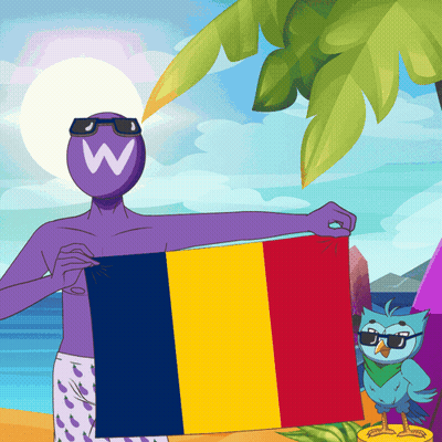 Cartoon Character Holding Flag With W GIF