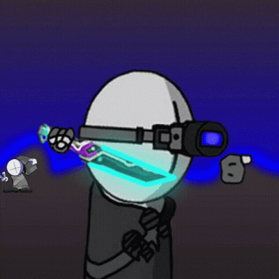 Cartoon Character Holding Glowing Sword With Binoculars GIF