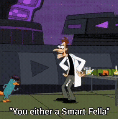 Cartoon Character Holding Green Gun Saying You Either A Smart Fella GIF