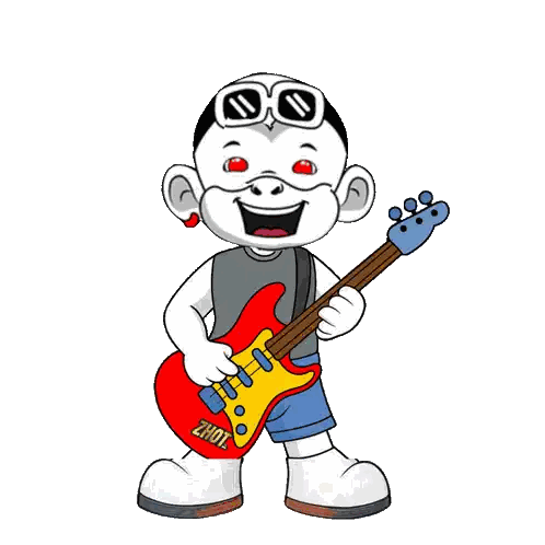 Cartoon Character Holding Guitar Saying Zhot Sticker