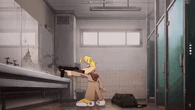 Cartoon Character Holding Gun In Bathroom Www.bandicam.com GIF