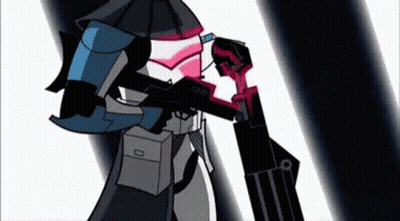Cartoon Character Holding Gun In Black And White Drawing GIF