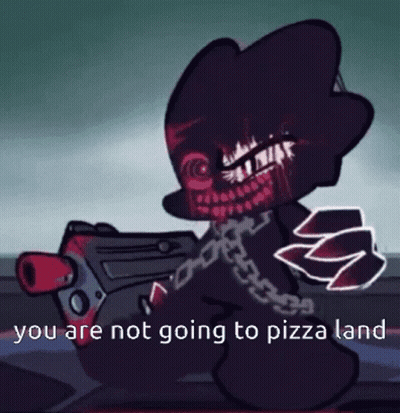 Cartoon Character Holding Gun Not Going To Pizza Land GIF