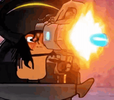 Cartoon Character Holding Gun Shooting Fireball GIF