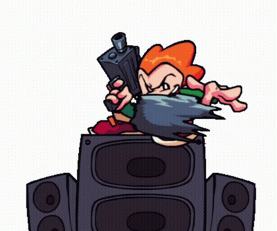 Cartoon Character Holding Gun Sitting On Speaker GIF