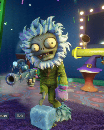 Cartoon Character Holding Gun With Back Button GIF