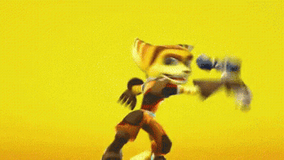 Cartoon Character Holding Gun With Ratchet Behind GIF