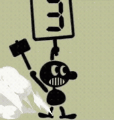 Cartoon Character Holding Hammer And Sign Number 9 GIF