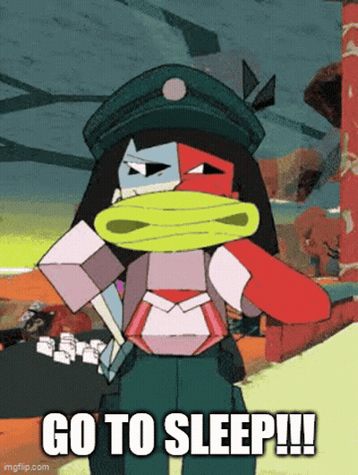 Cartoon Character Holding Hammer Saying Go To Sleep GIF