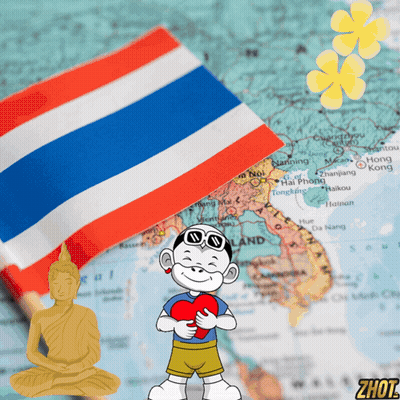 Cartoon Character Holding Heart In Front Of Thailand Map GIF