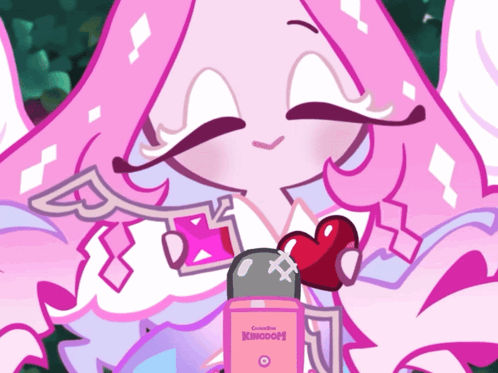 Cartoon Character Holding Heart Next To Cookie Run Kingdom Box GIF