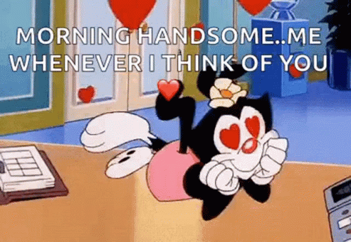 Cartoon Character Holding Heart Saying Morning Handsome GIF