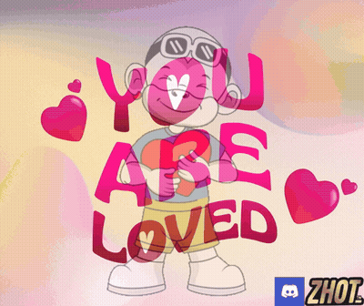 Cartoon Character Holding Heart Saying You Are Loved GIF