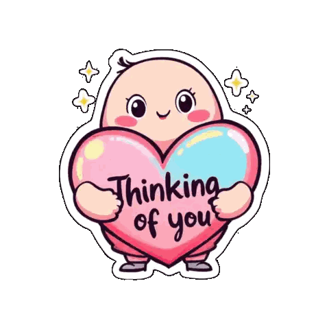 Cartoon Character Holding Heart Thinking Of You Sticker