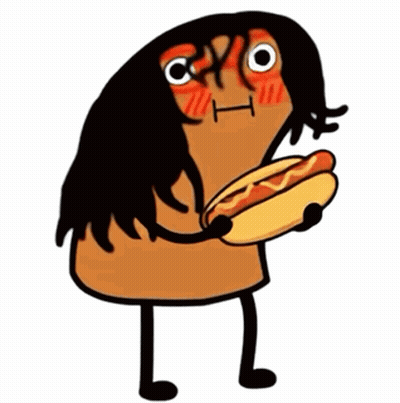 Cartoon Character Holding Hot Dog With Mustard GIF