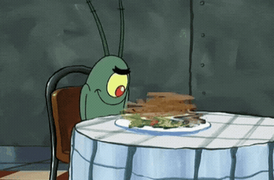 Cartoon Character Holding Knife And Fork At Table GIF