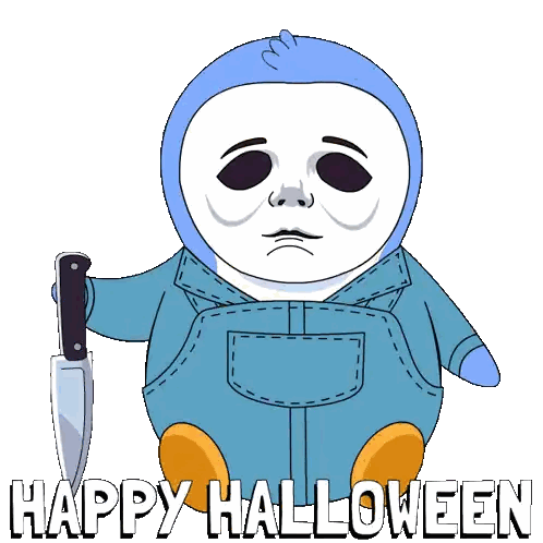 Cartoon Character Holding Knife Happy Halloween Sticker