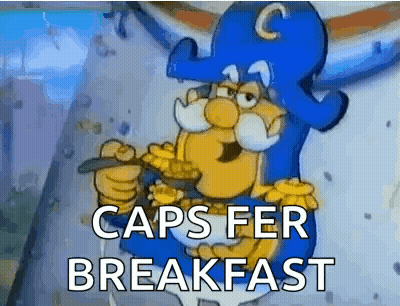 Cartoon Character Holding Knife Says Caps Fer Breakfast GIF