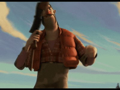 Cartoon Character Holding Large Axe GIF