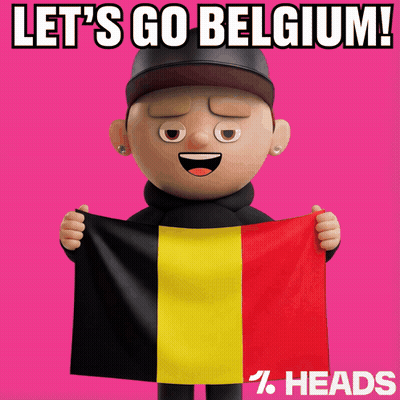 Cartoon Character Holding Let's Go Belgium Flag GIF