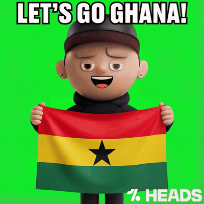 Cartoon Character Holding Let's Go Ghana Flag GIF