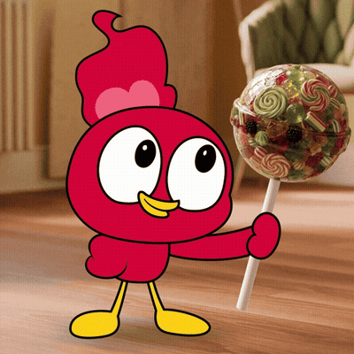 Cartoon Character Holding Lollipop With Candy Container GIF