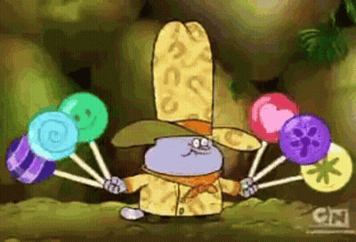 Cartoon Character Holding Lollipops GIF