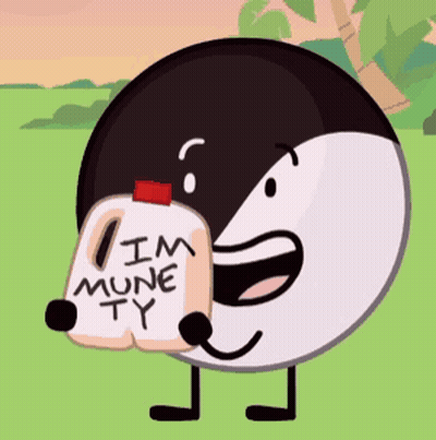 Cartoon Character Holding Munerty Bottle