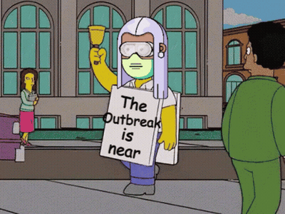 Cartoon Character Holding Outbreak Sign GIF