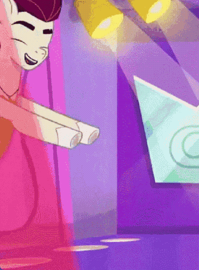 Cartoon Character Holding Paper In Front Of Purple Wall GIF