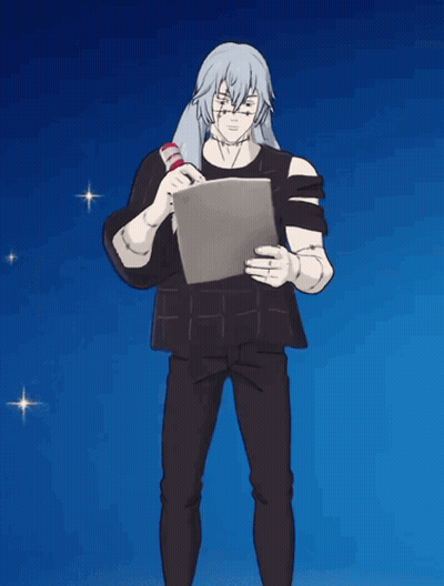 Cartoon Character Holding Paper On Blue Background GIF