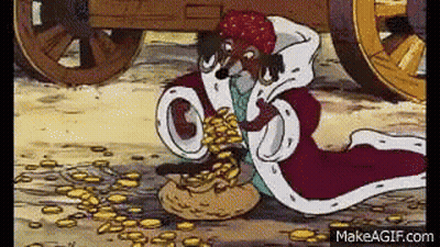 Cartoon Character Holding Pile Of Gold Coins GIF